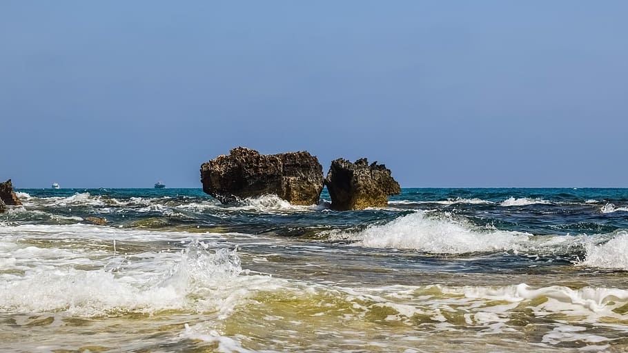 Rock, Sea, Waves, Landscape, rocky coast, nature, island, erosion HD wallpaper