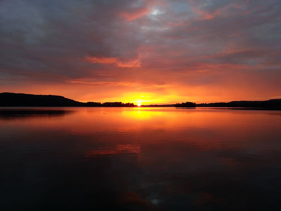 sun, sunset, lake, afterglow, rays, sunbeam, evening sun, nature HD wallpaper