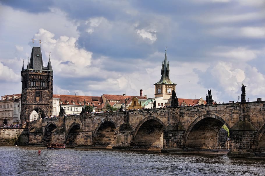 charles bridge, moldova, river, prague, stone bridge, czech republic HD wallpaper