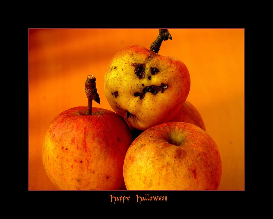 halloween, fash, autumn, face, funny, apple, fruit, gag, creepy