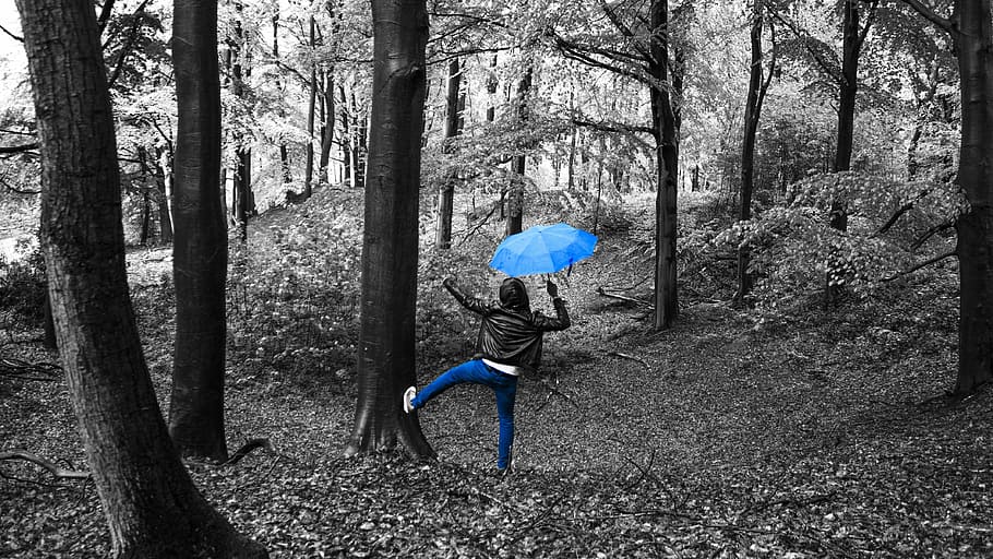 selective color photography of person holding umbrella, dancing HD wallpaper