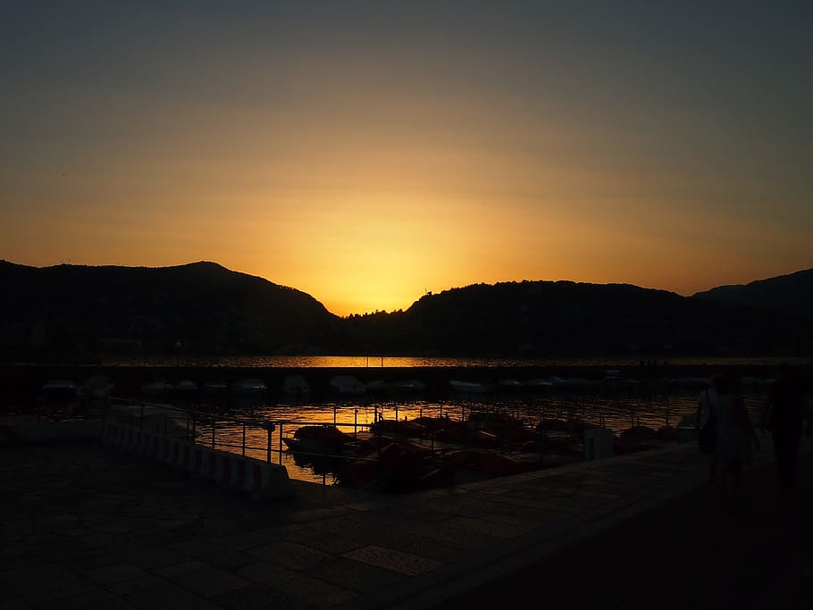 como, italy, sunset, lake, sky, water, silhouette, nature, scenics - nature HD wallpaper