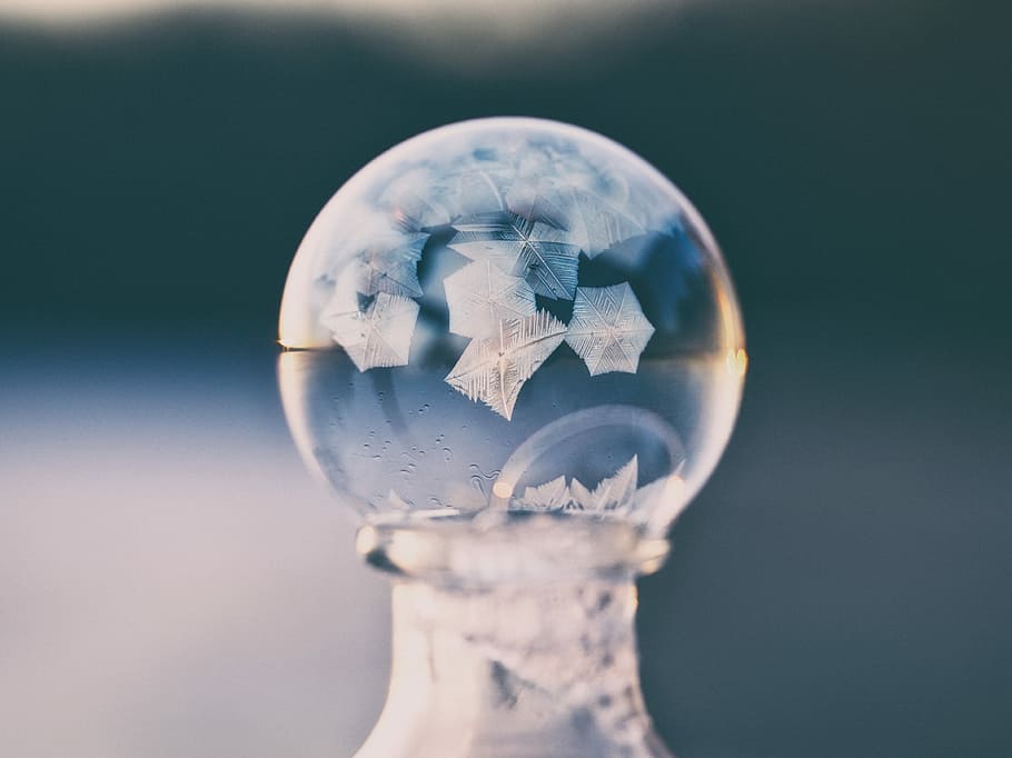 selective focus photography clear snow globe, bottle bubble closeup photography HD wallpaper