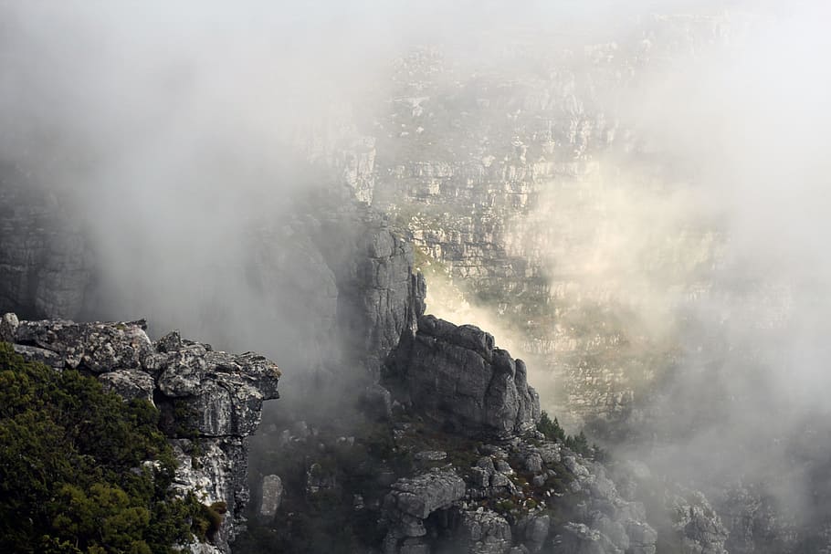 gray mountain under gray sky, Clouds, Mountains, Rock, about clouds HD wallpaper