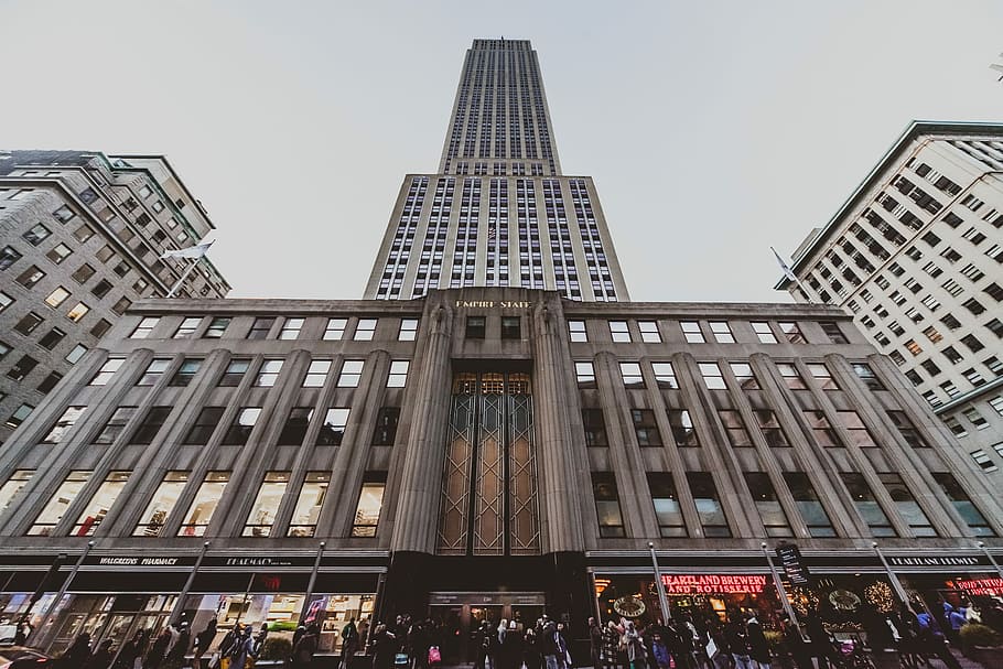 low angle photography of gray building, low angle photography of building HD wallpaper