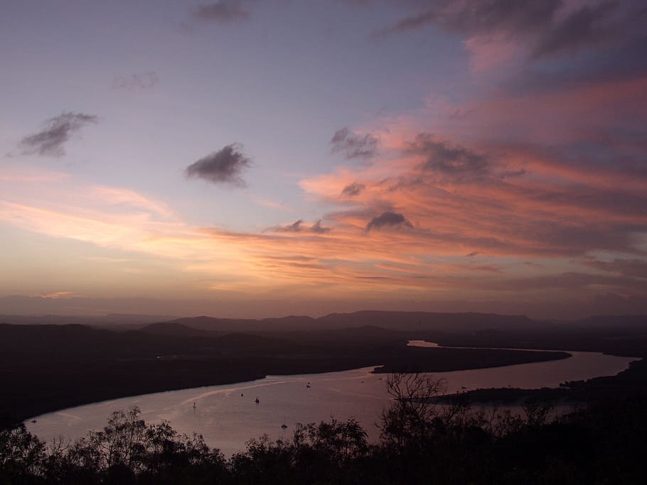 river, abendstimmung, sunset, nature, scenics, landscape, dusk HD wallpaper