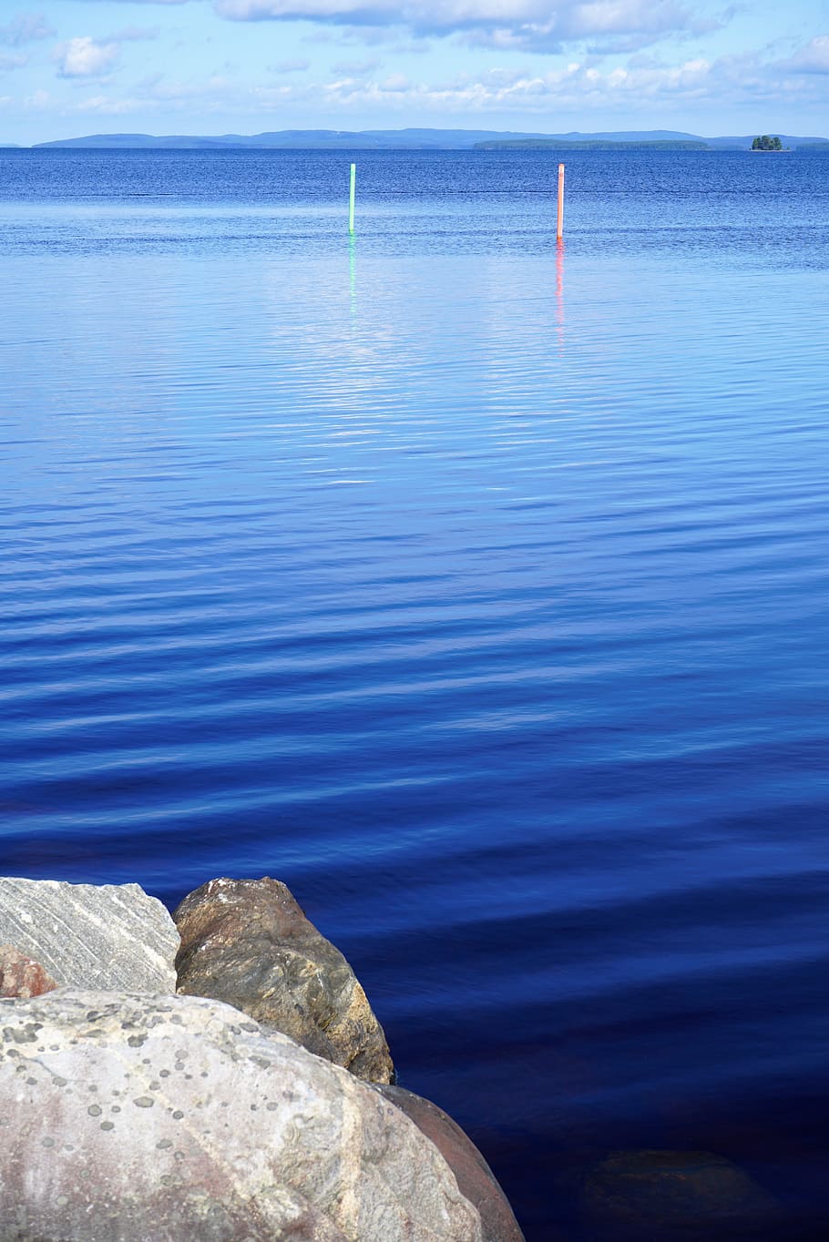 finland, lake, waves, water, sea, rock, blue, rock - object HD wallpaper