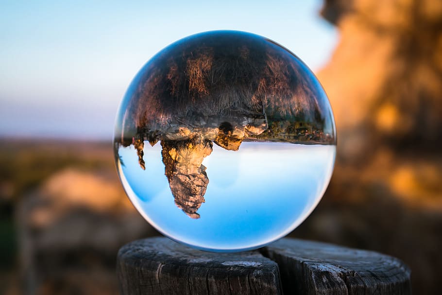 round clear glass globe, glass ball, devil's wall, königstein, HD wallpaper