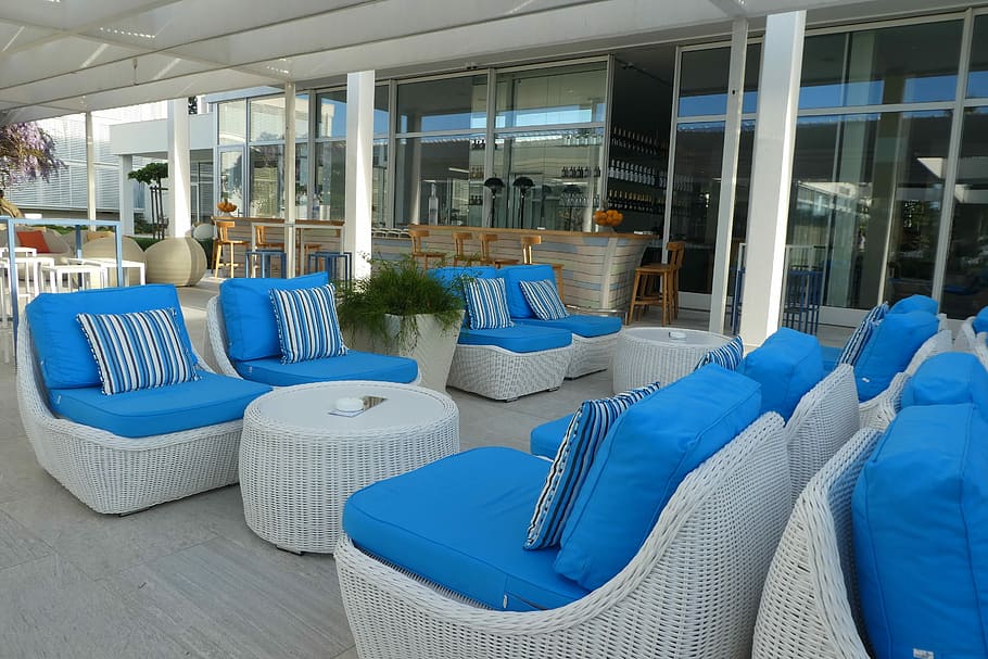 chair, modern, inside, luxury, sofa, hotel, blue, seat, no people HD wallpaper