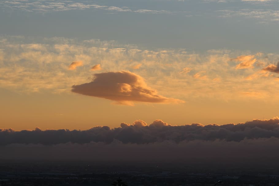 ufo, sunset, cloud formation, clouds, mood, sky, evening sky HD wallpaper