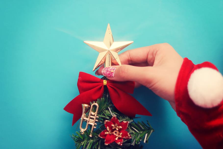 brown christmas tree star, gift, decoration, red, celebration HD wallpaper