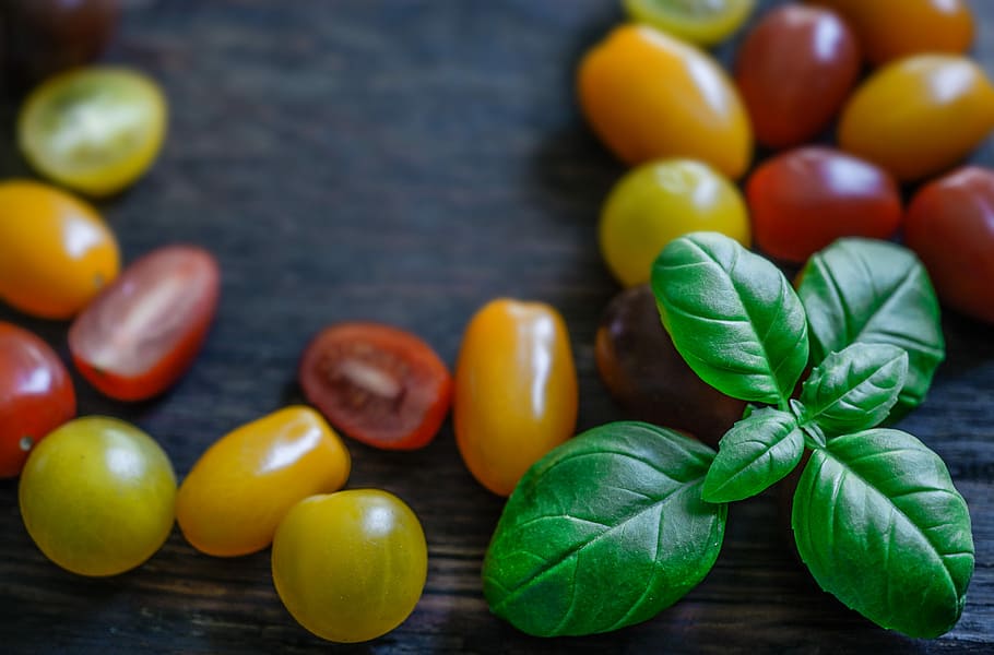 basil, tomato, wallpaper, background, food, fresh, vegetable HD wallpaper