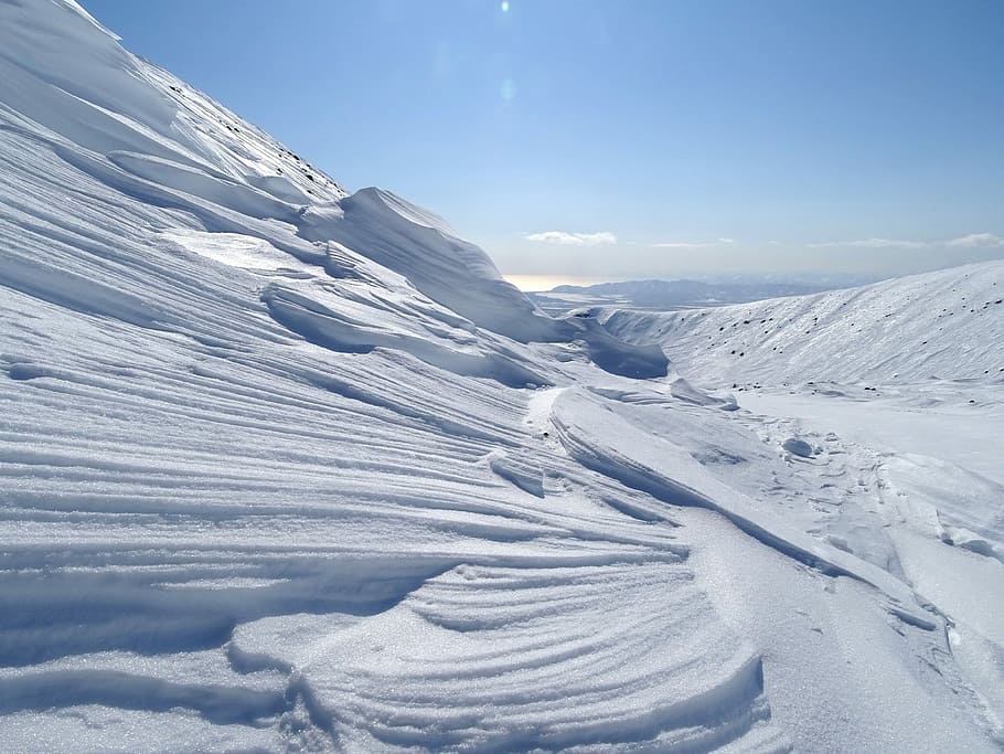 mountains, winter, snow, height, wind, patterns in the snow HD wallpaper