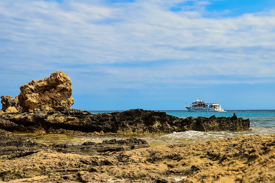 white ship near shore, nature, sea, sky, clouds, landscape HD wallpaper