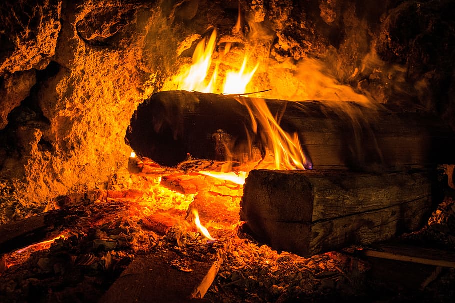 open fire, fireplace, open fireplace, cozy, burning, fire - natural phenomenon HD wallpaper