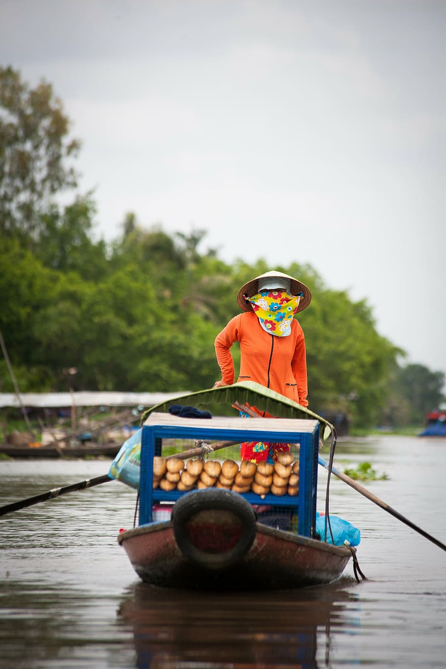 boat, floating market, subsistence, nautical Vessel, people HD wallpaper