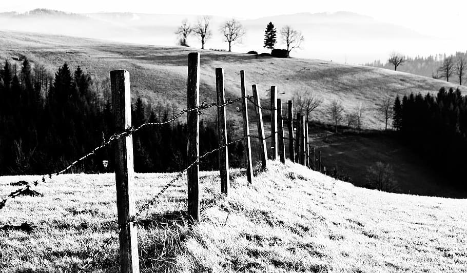 hiking, landscape, view, austria, fence, nature, black And White HD wallpaper