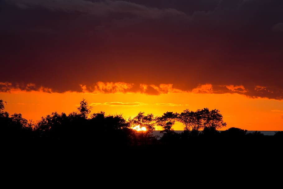 Sunset, Sol, Natural, Evening, sky, clouds, denmark, red, landscape HD wallpaper