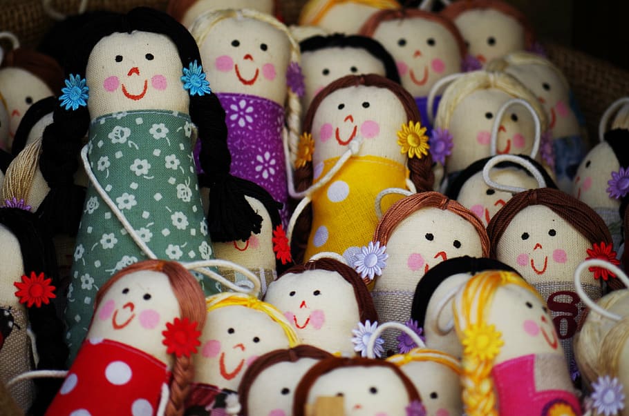 dolls, cloth, sewn, no people, multi colored, choice, close-up HD wallpaper