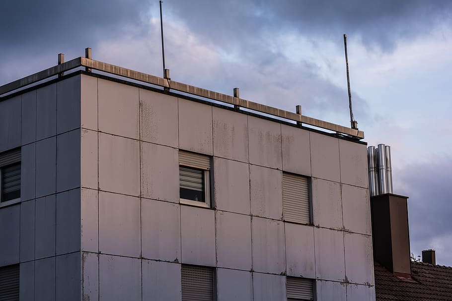building, window, facade, antenna, dirt, rust, architecture HD wallpaper