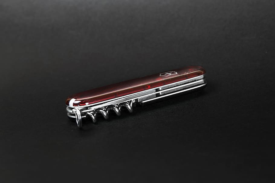 pocket knife, red, universal, practical, blade, dark, corkscrew HD wallpaper