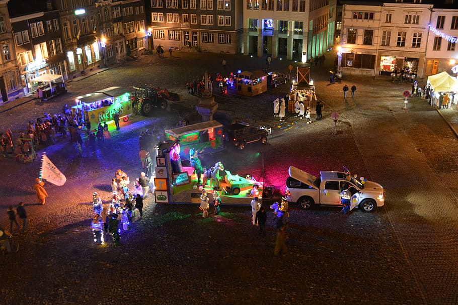 Carnival, Stavelot, Parade, large group of people, night, illuminated HD wallpaper