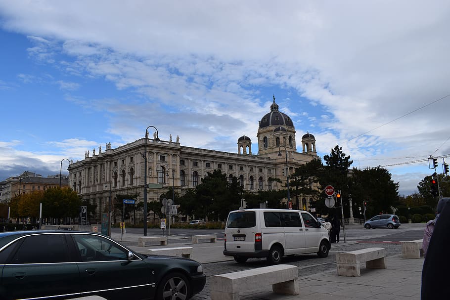 museum, vienna, building, clouds, mode of transportation, motor vehicle HD wallpaper