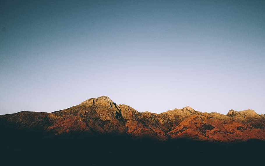 brown mountains, brown mountain under white sky, rock, landscape HD wallpaper