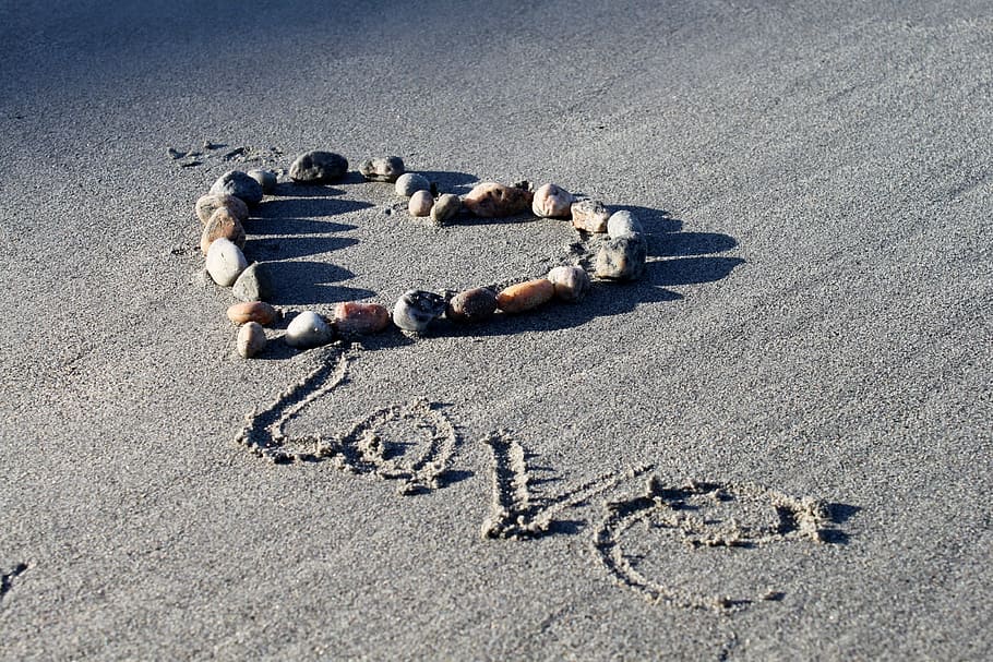 close up photo of seashore with love text, beach, heart, outdoors HD wallpaper
