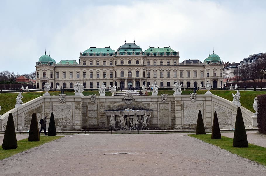 landscape photography of pathway leading to a mansion, vienna, HD wallpaper