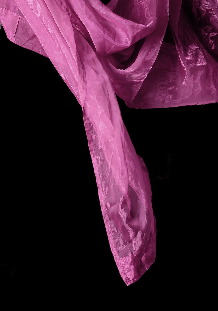 pink textile on black surface, fluttering cloth, fabric, black background HD wallpaper