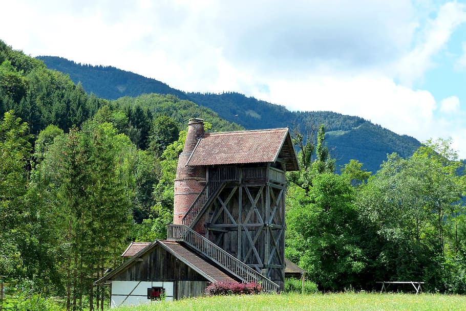 summer, mountain, house, rural, rustic, architecture, tree HD wallpaper