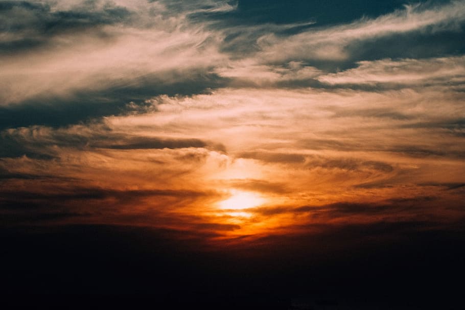 photography of sun covered by clouds during dawn, photo of clouds and sunset HD wallpaper