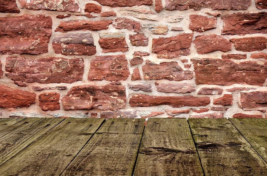 brown brick wall, wood, ground, floor, texture, construction HD wallpaper