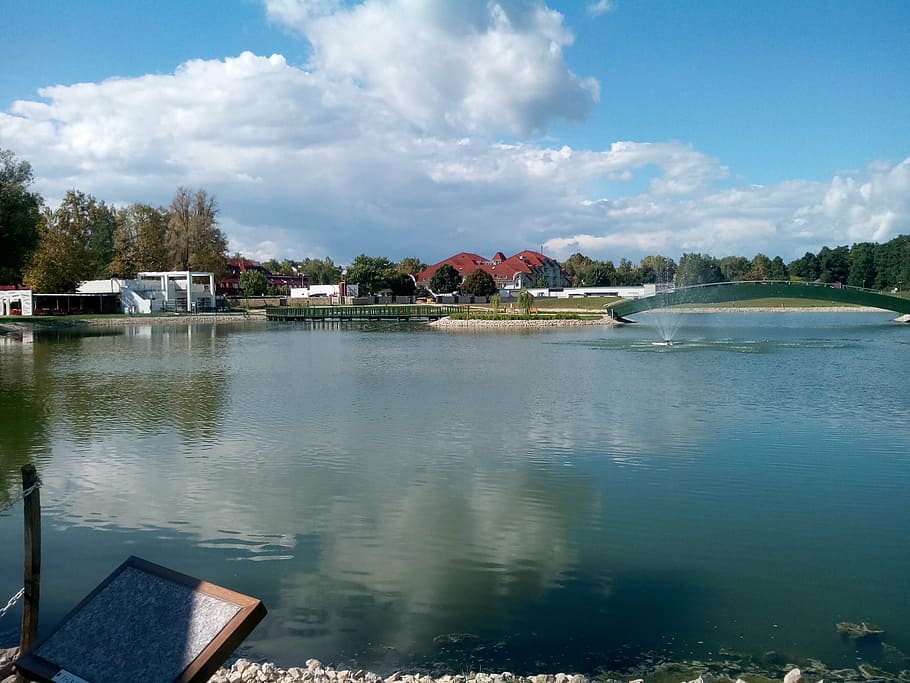 lake, reflection, water surface, waterfront, sky, architecture HD wallpaper