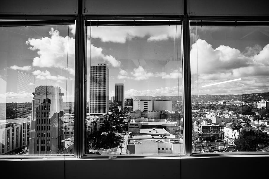 grayscale photo of high rise buildings, grayscale photo of high rise building HD wallpaper