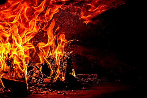burning firelog, The chimney, flame, wood, heat, fire - Natural Phenomenon HD wallpaper