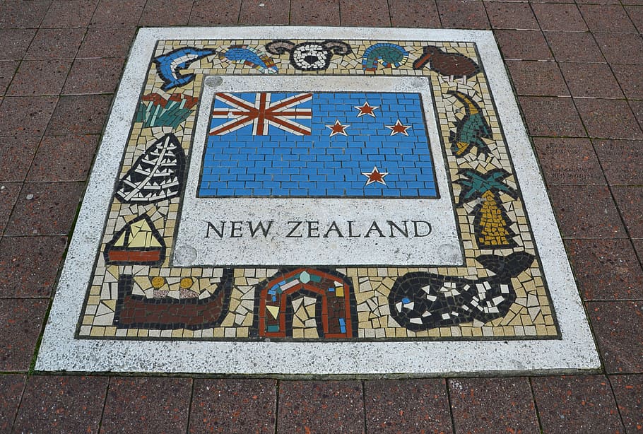 blue and red animal tile New Zealand tile, team emblem, flag