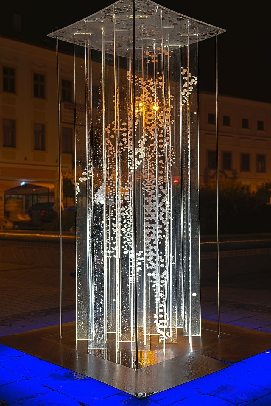light expo, art, night, buildings, banská bystrica, city, dark HD wallpaper