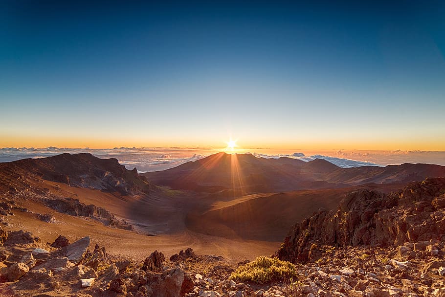 mountain, highland, sunlight, sunrise, sunshine, sunset, cloud HD wallpaper