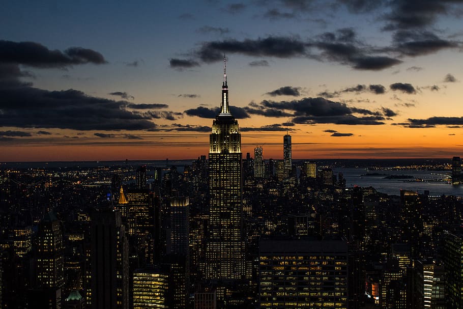Sunset on Top of the Rock, skyscraper, tower, building, cityscape HD wallpaper