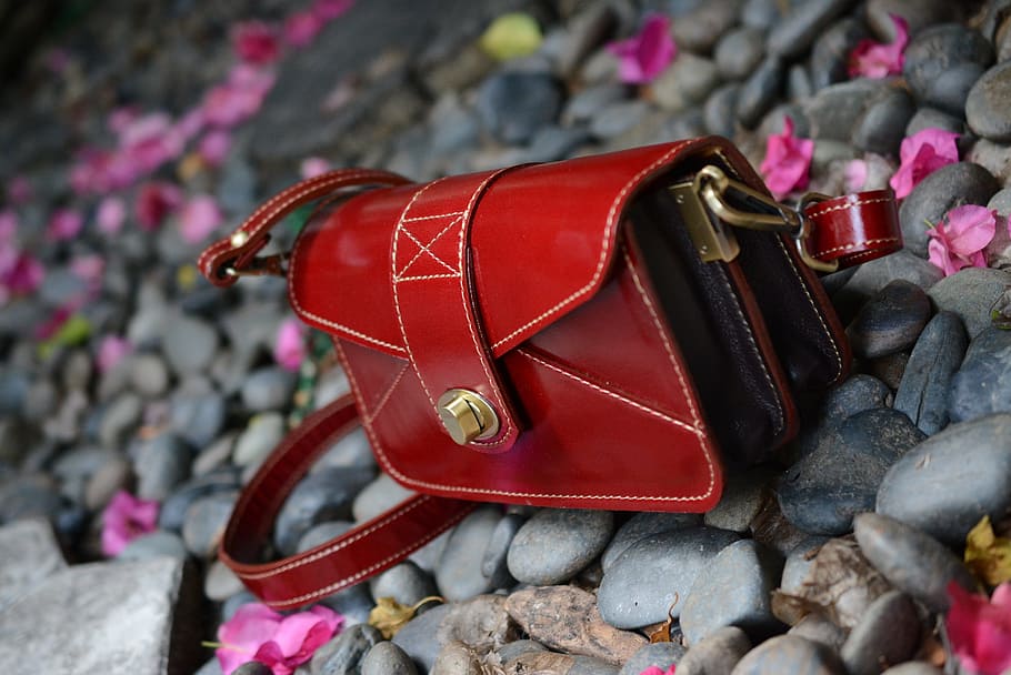 red, bag, handbag, solid, rock, rock - object, day, shoe, no people HD wallpaper