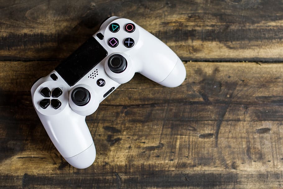 White PS4 gaming controller, technology, joystick, gun, single Object
