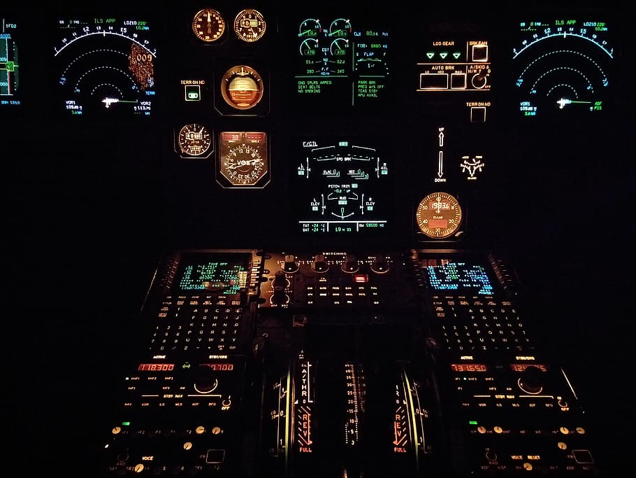 Black Multicolored Control Panel Lot, cockpit, evening, flight, HD wallpaper