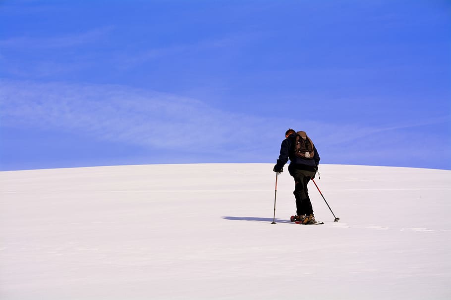 solitude, snowshoes, excursion, sky, one person, full length HD wallpaper