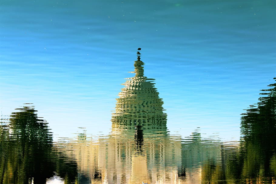 dawn, landscape, sky, water, architecture, building, Capitol HD wallpaper