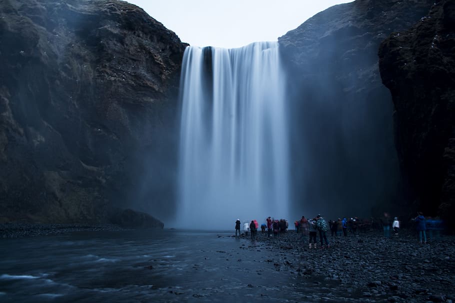 cold, iceland, dawn, landscape, cascade, dark, dusk, flow, group HD wallpaper