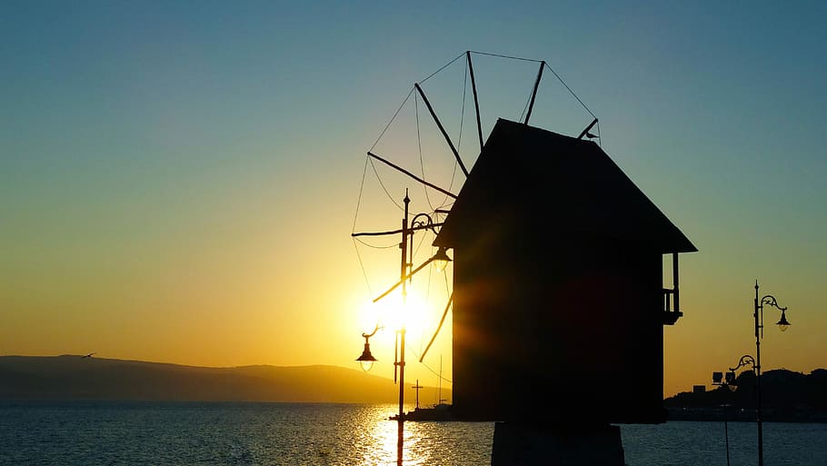Nessebar, Bulgaria, Eastern Europe, summer, sea, windmill, burgas, HD wallpaper