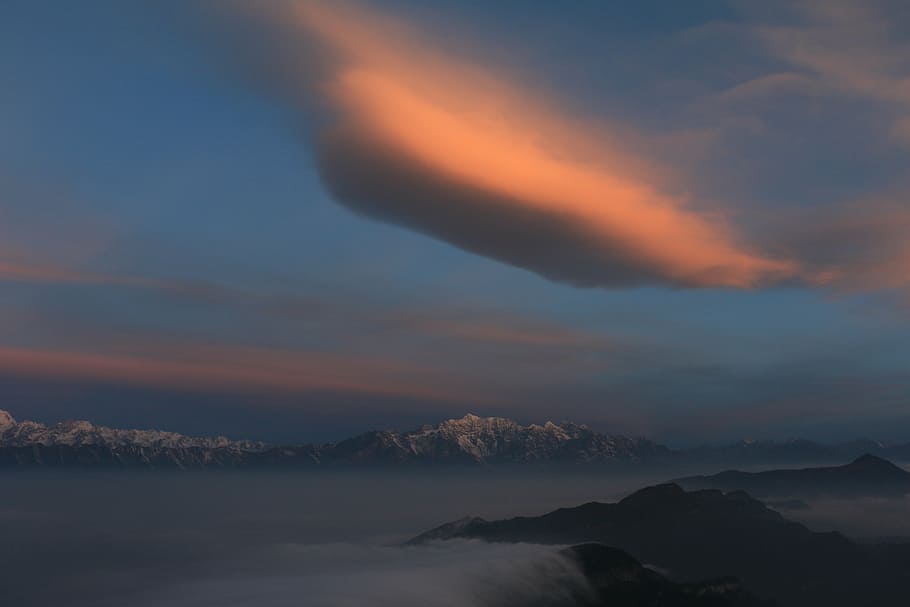 bull mountain, cloud, clouds, snow mountain, nature, sunset HD wallpaper