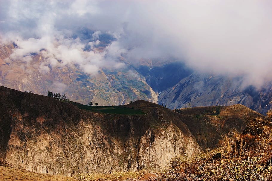 Mountains, View, Landscape, sky, top view, nature, the height of the HD wallpaper